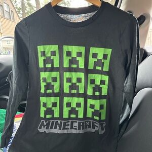 Minecraft Kids' Black Long-Sleeve Tee with Green Creeper Grid